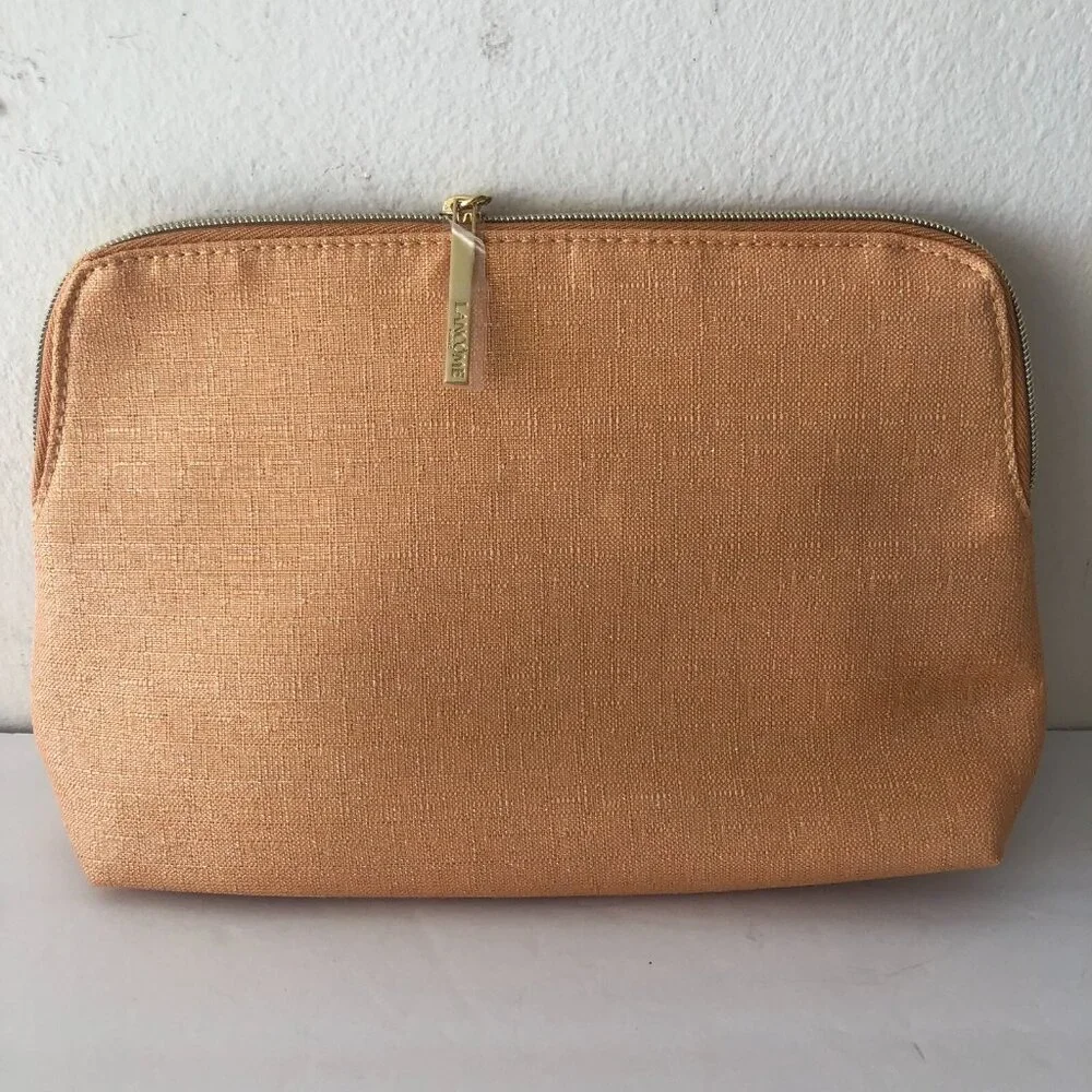 Lancome Pouch Cosmetic Bag Yellow Gold Sparkle Canvas New NEW